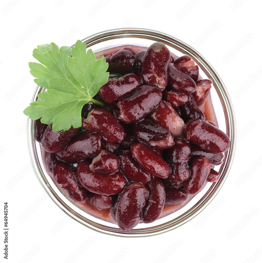 Red bean in glass dish with parsley. Red bean in glass dish with parsley.