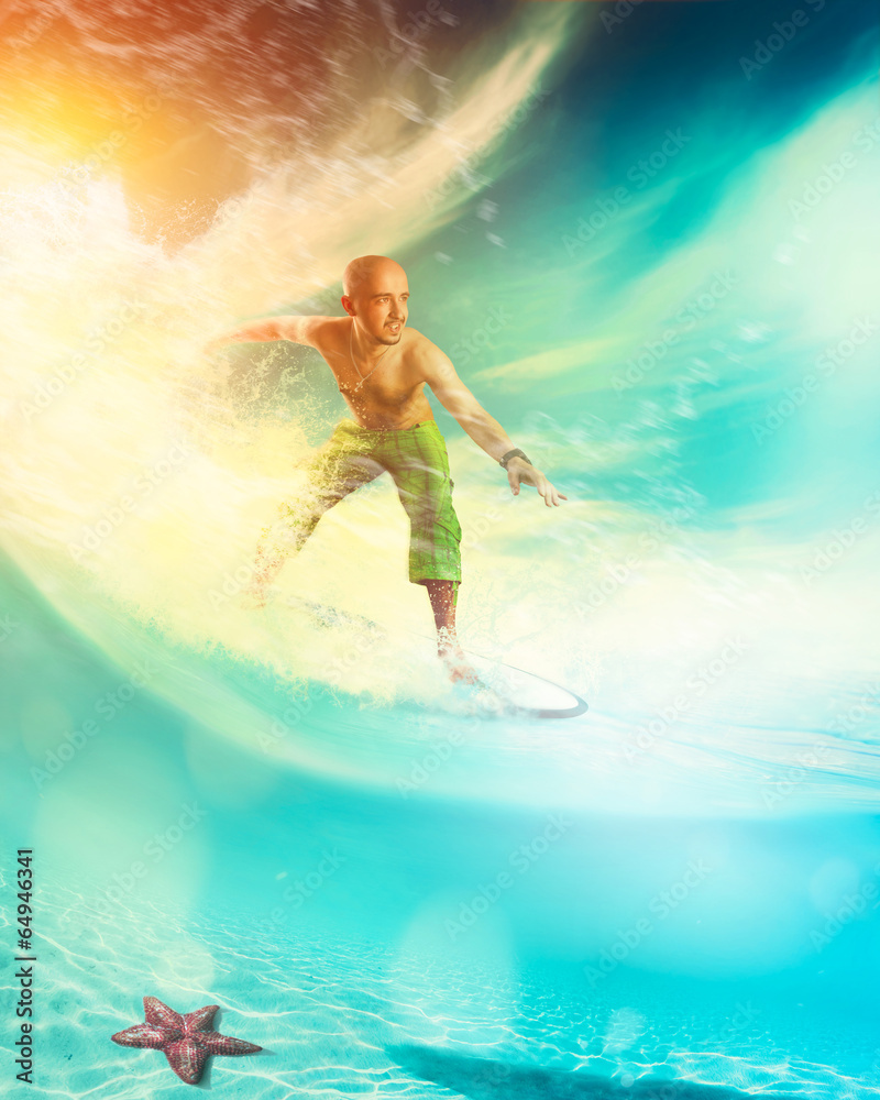 man riding a surfboard on a wave