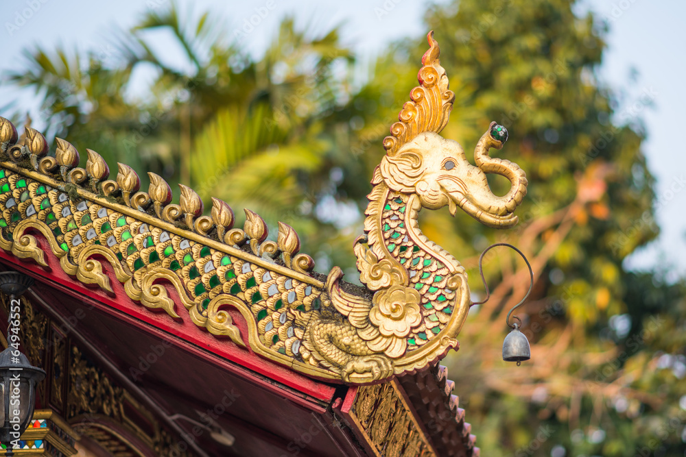 Fototapeta premium Elephant structure decoration on gable of Thai temple