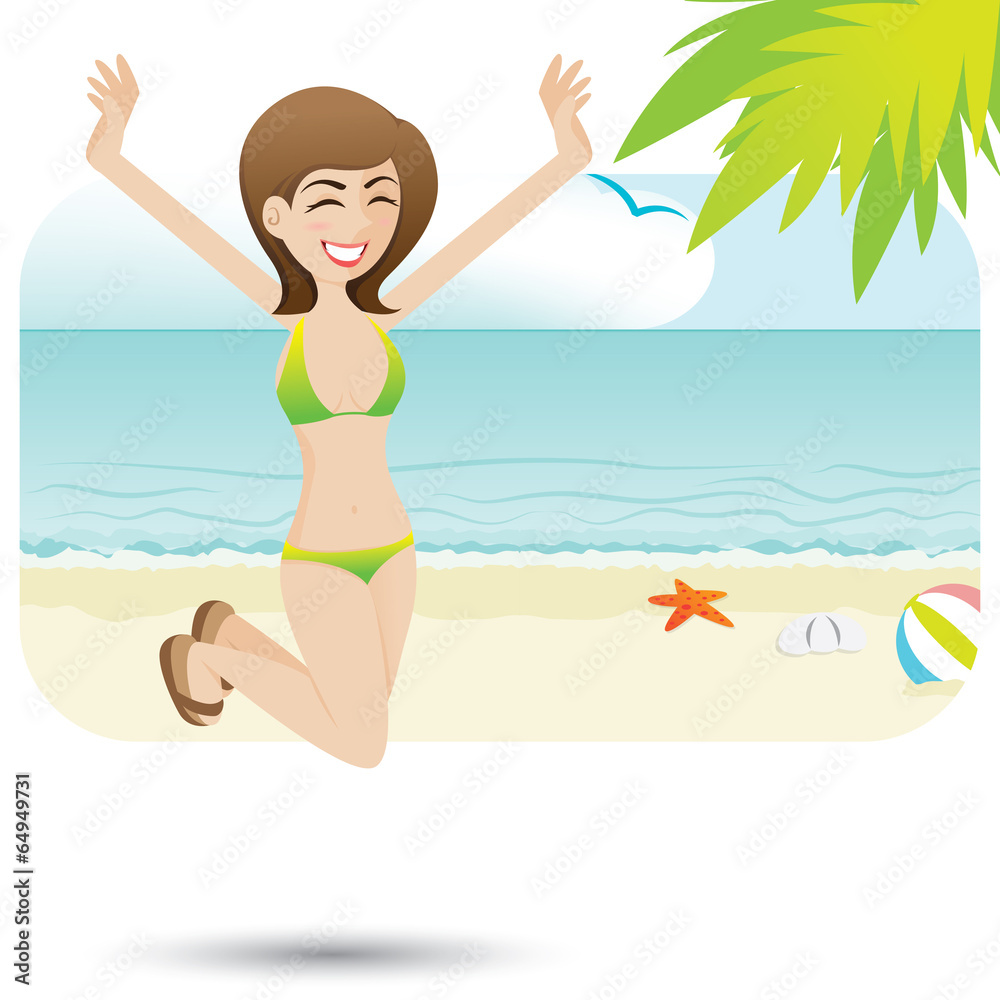 cartoon sexy girl on the beach