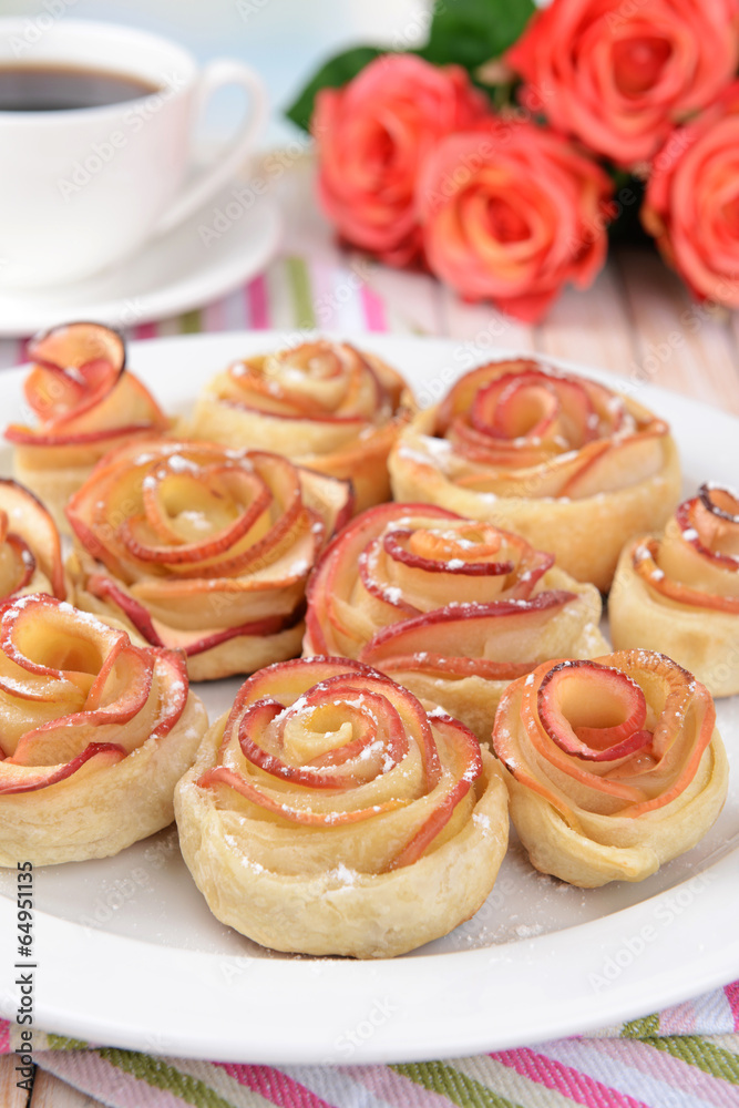 Tasty  puff pastry with apple shaped roses