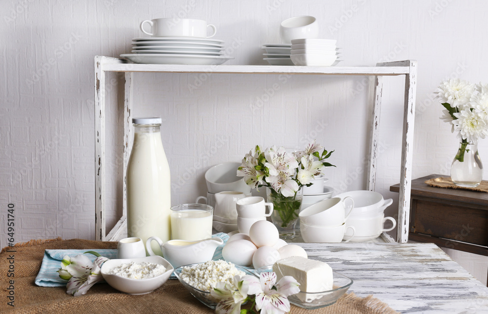 Still life with tasty dairy products on table Still life with tasty dairy products on table