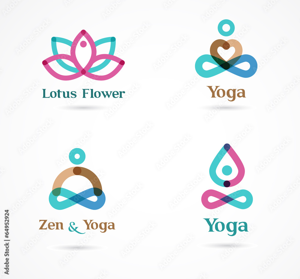 Fototapeta premium Collection of yoga icons, elements and symbols
