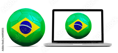 Free Download Laptop isolated on white with a ball from Brazil - GFXLoad