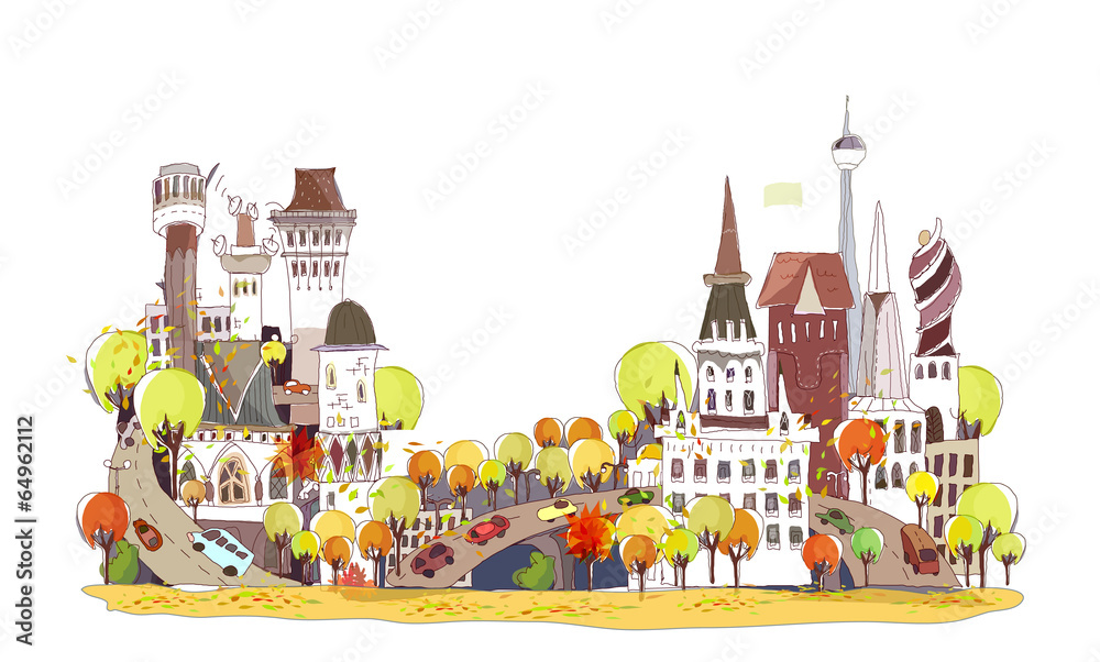 Autumn in the city, City background with busy city streets