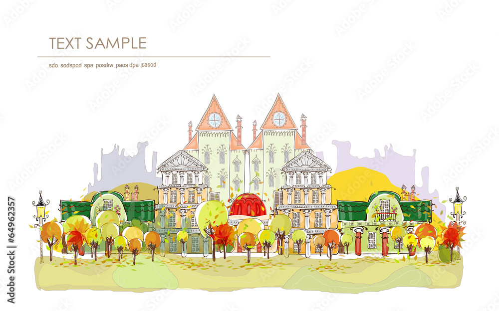 Autumn in the city, City background with busy city streets Autumn in the city, City background with busy city streets