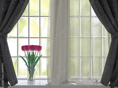 Tulips on a windowsill.