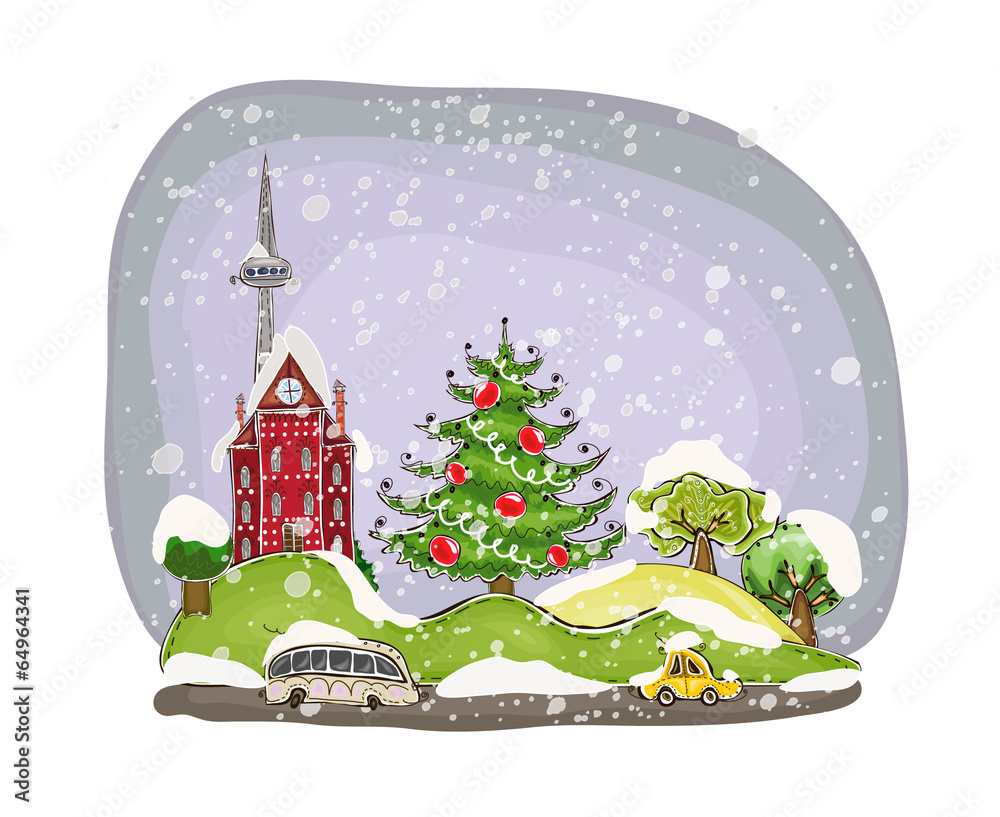 custom made wallpaper toronto digitalChristmas in the city illustration