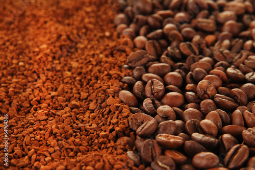 Ground and instant coffee close up
