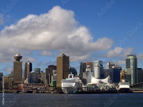 Vancouver Canada cityscape with cruise ships.