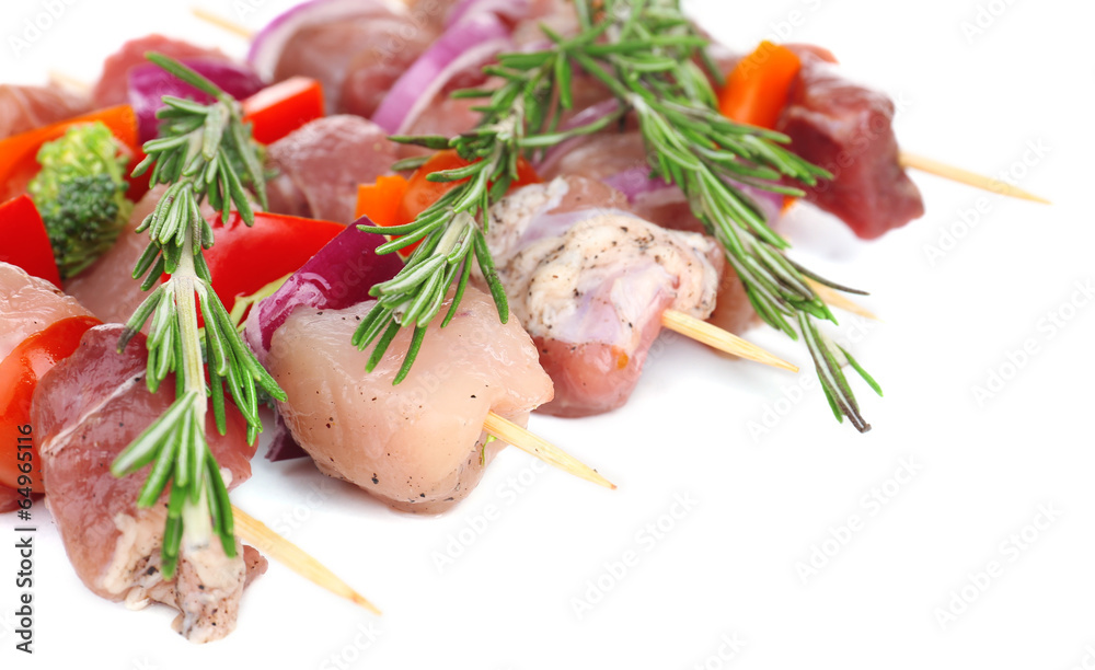 Raw pork kebab isolated on white Raw pork kebab isolated on white