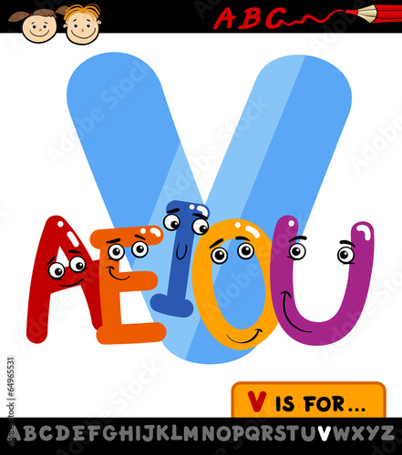 letter v with vowels cartoon illustration