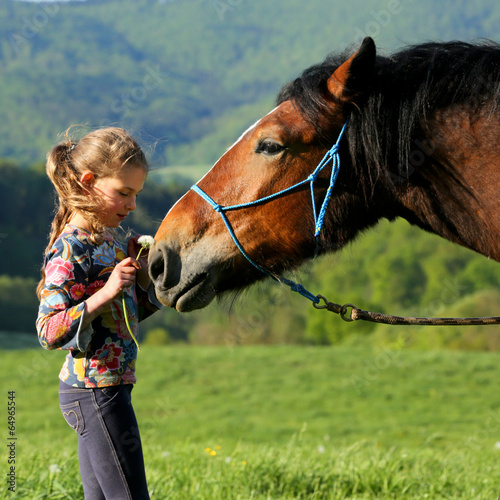 Mädchen mit Blume am Pferd
