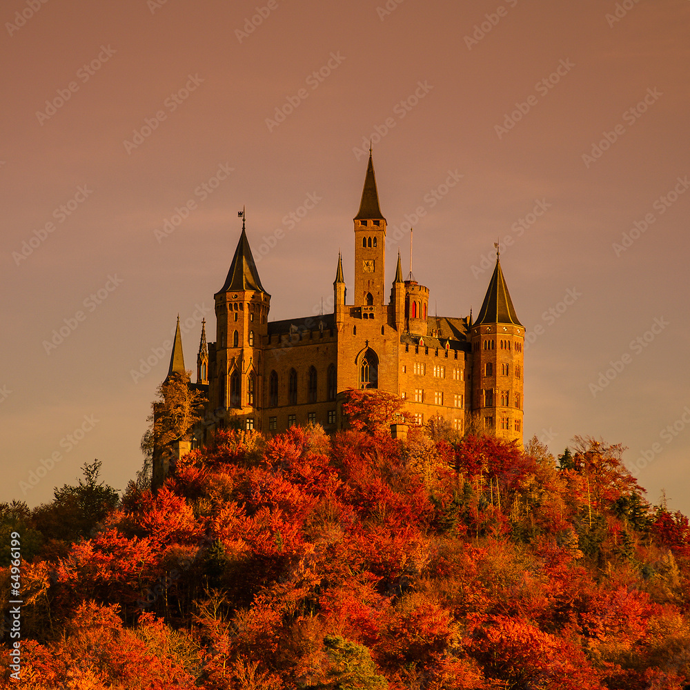 Red Autumn in Hohenzollern Castle, Germany
