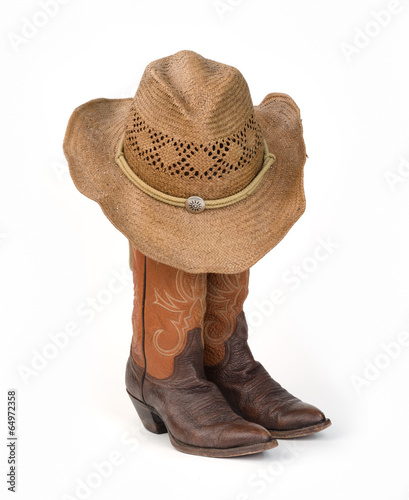 Ladies Cowboy Boots with Straw Hat.