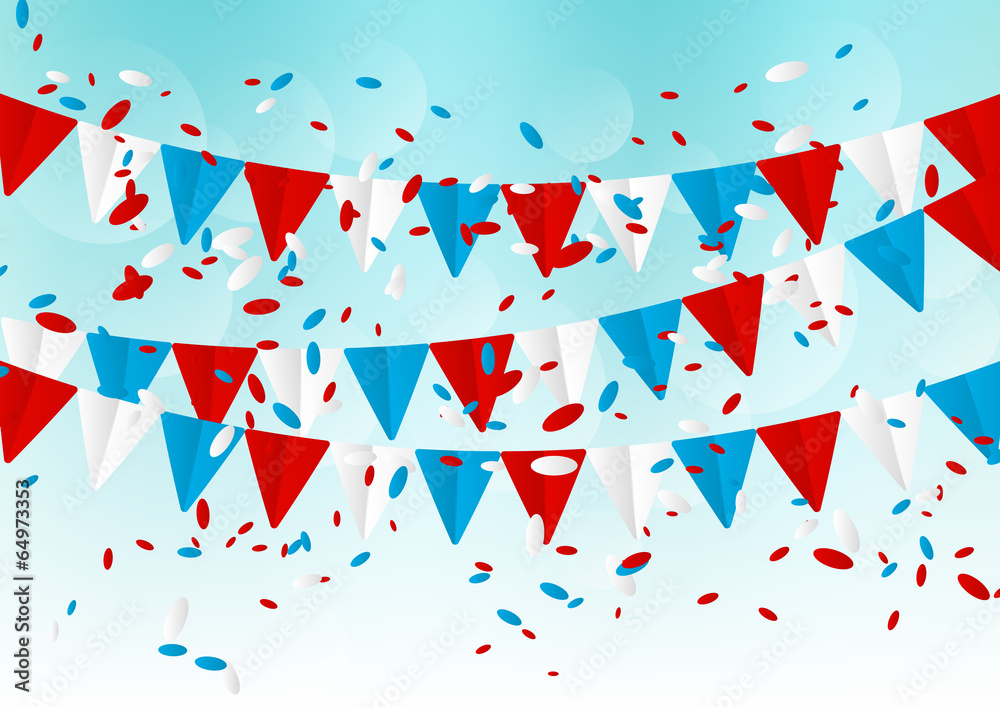 Fototapeta premium Independence Day flags on sky background