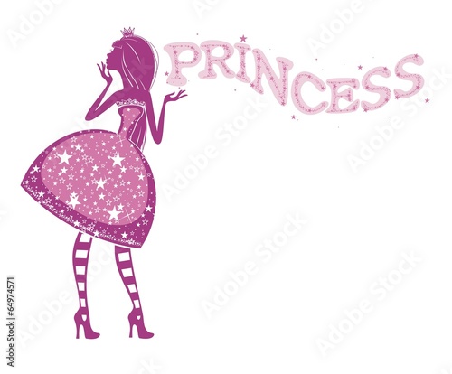 Силуэт принцессы в розовом платье #64974571