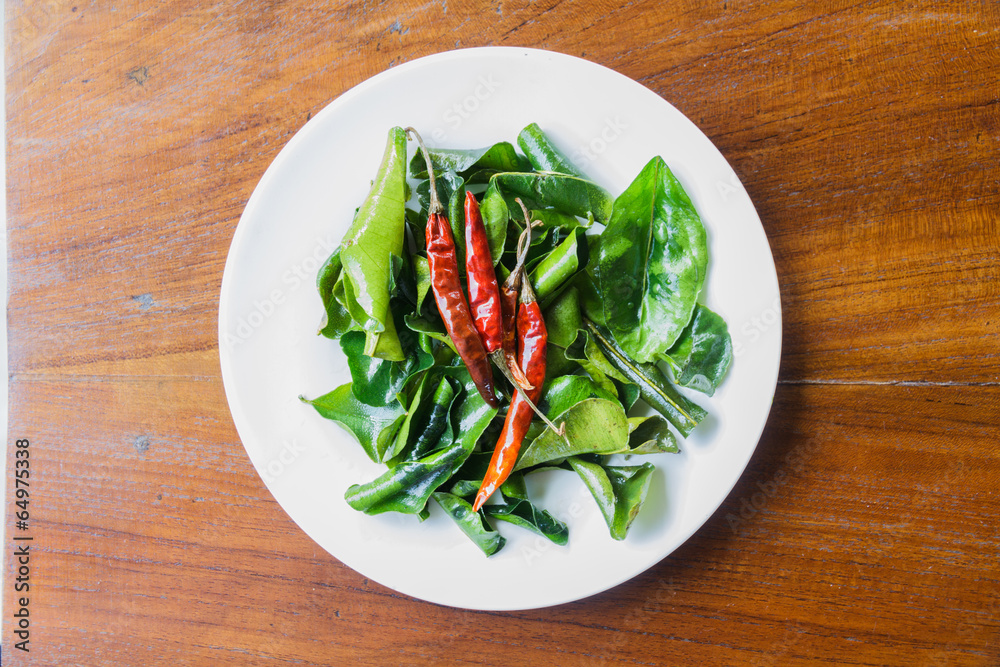Chili and Kaffir lime leaves