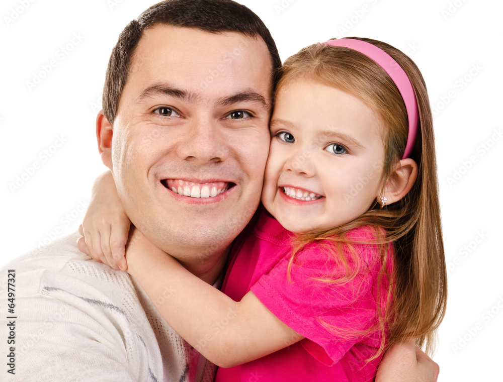 Portrait of smiling father and daughter isolated Portrait of smiling father and daughter isolated