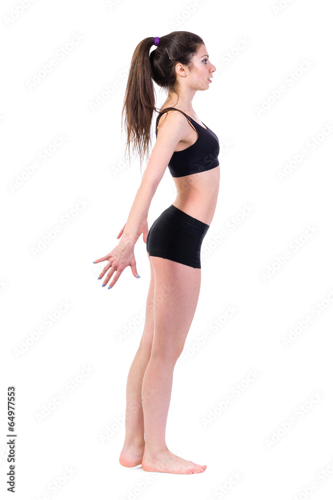 ballet dancer. happy woman posing, isolated on white
