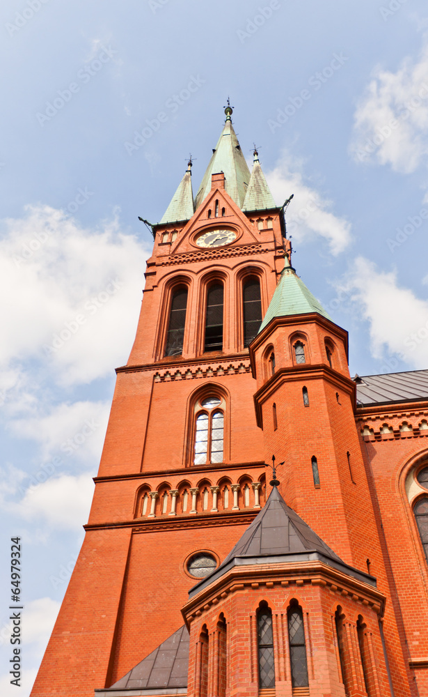 Belfry of Saint Catherine church (1897) in Torun, Poland