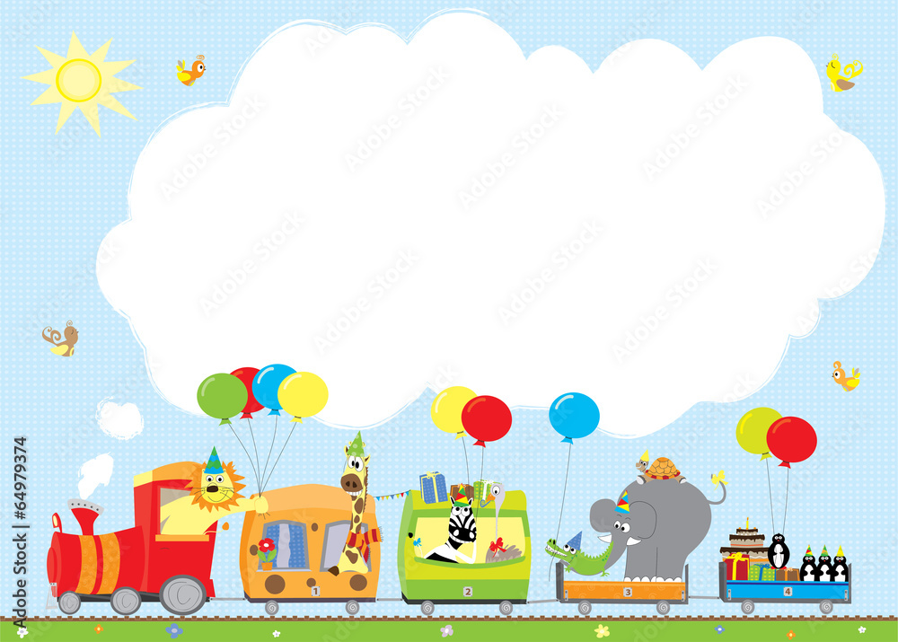 birthday party zoo train with blank space- vectors