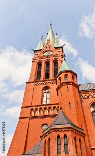 Belfry of Saint Catherine church (1897) in Torun, Poland