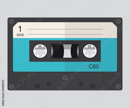Audio tape cassette record, flat design.