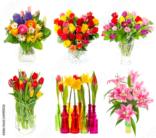 Fototapeta Naklejka Na Ścianę i Meble -  beautiful bouquet of colorful flowers over white