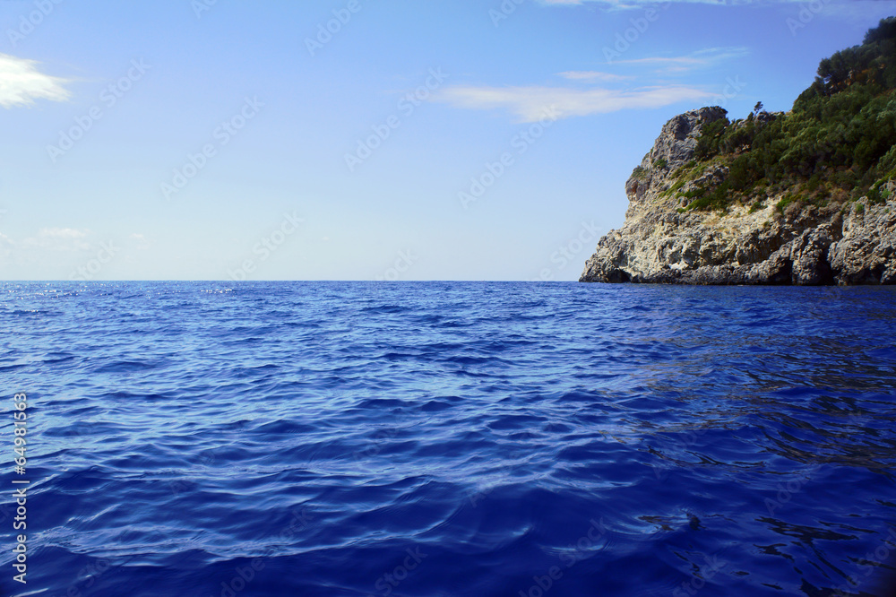 rock on coast at Corfu island, Greece.