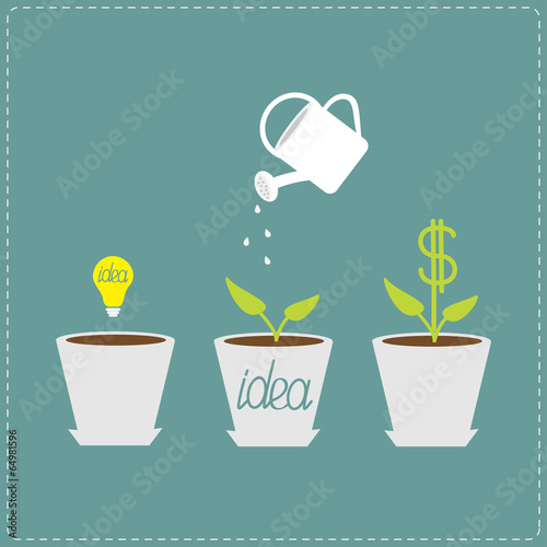 Financial growth concept. Idea bulb seed  watering can  dollar p