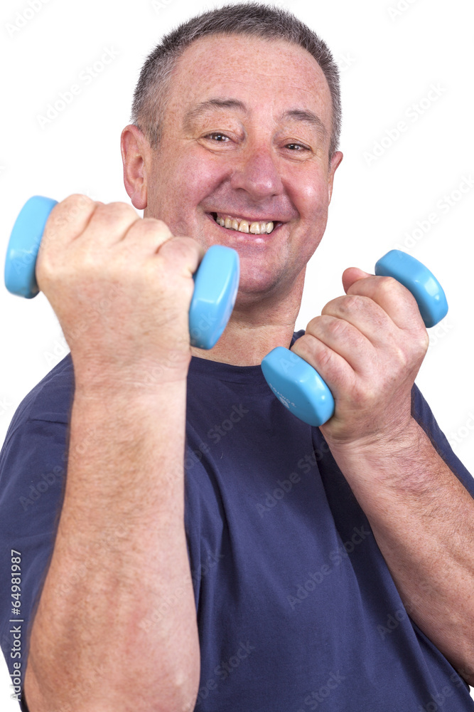 Elderly man with dumbbells during sport Elderly man with dumbbells during sport