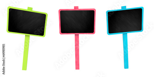 Colourful signboard set with chalkboard on white background