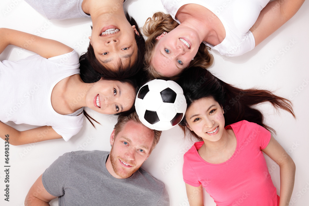 Happy Group of friends with soccer