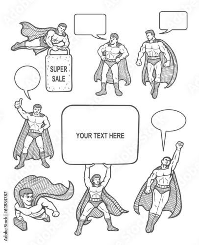 Male superhero icons sketch