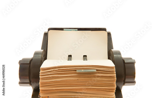 Fotografie Old original rotary rolodex isolated on white
