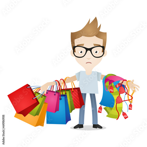 Weary, tired, man, shopping bags, women's clothes
