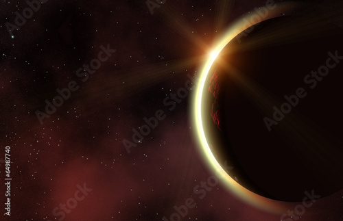 Foto eclipse of red planet in a space stars backgrounds