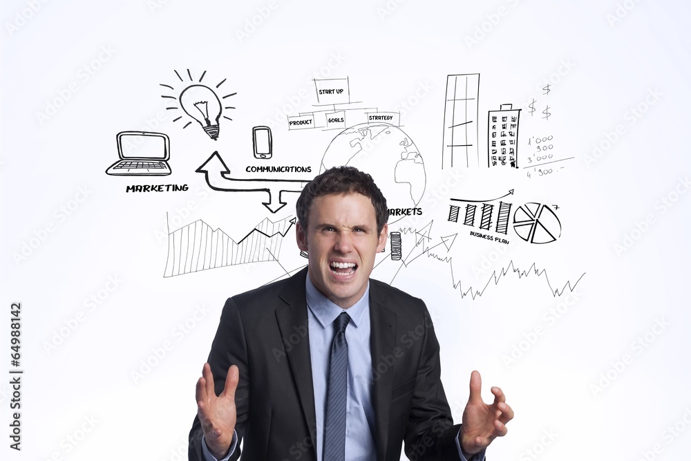 Composite image of stressed businessman gesturing Composite image of stressed businessman gesturing