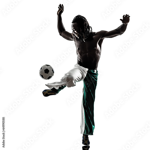  black man soccer player juggling football silhouette