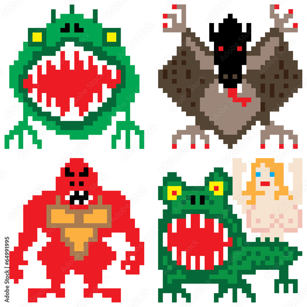 Fototapeta premium worse terror horror monster eight bit pixel art