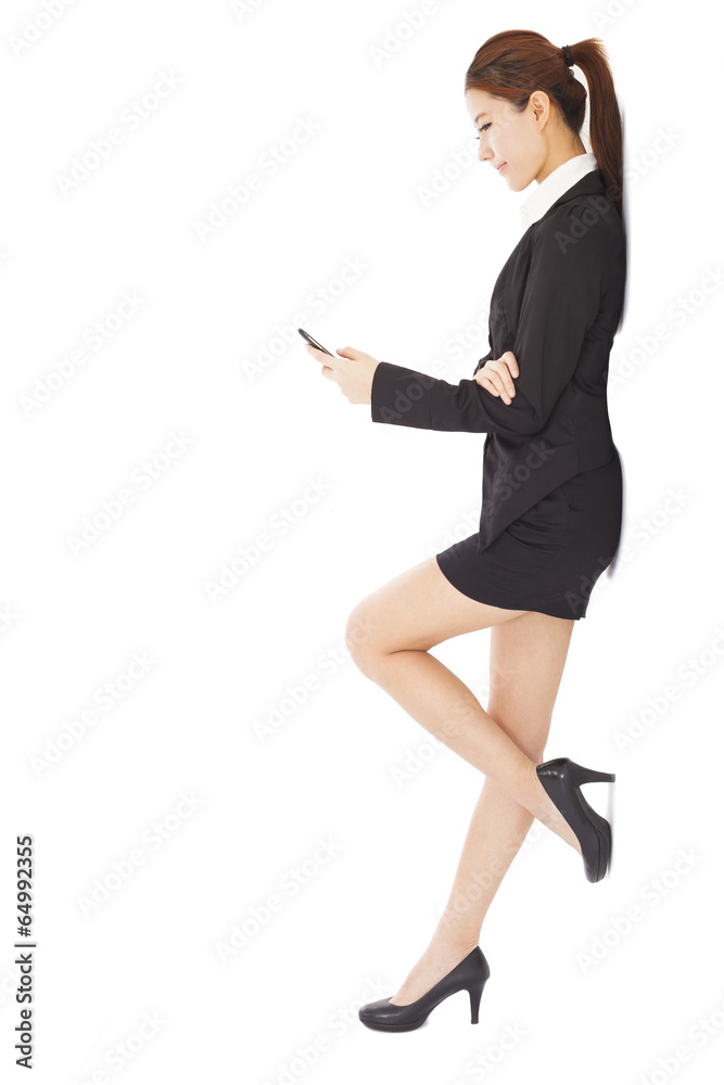 young businesswoman holding smart phone young businesswoman holding smart phone