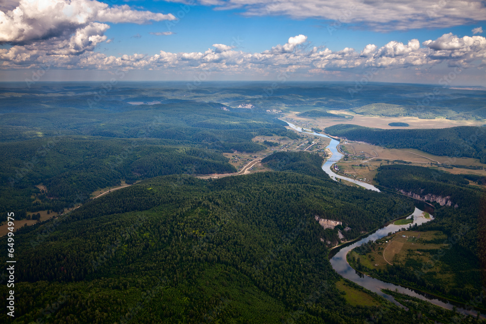 Aerial view of the river in mountain area