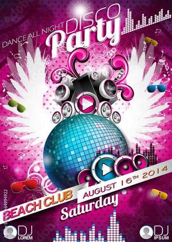 Vector Disco Party Flyer Design with disco ball