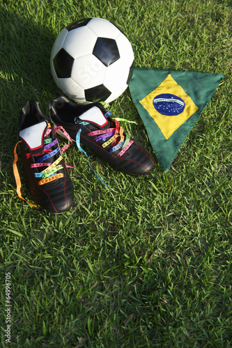 Good Luck Soccer Football Boots Brazilian Wish Ribbons Grass