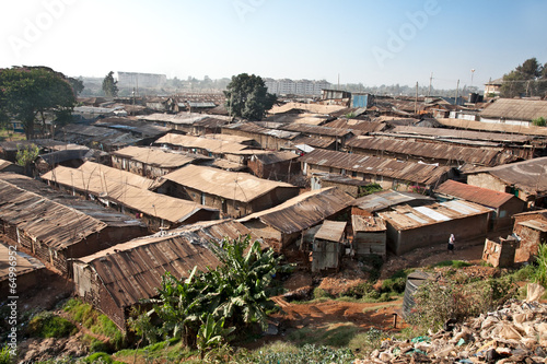 Panoriamic view of Kibera slums in Nairobi, Kenya.