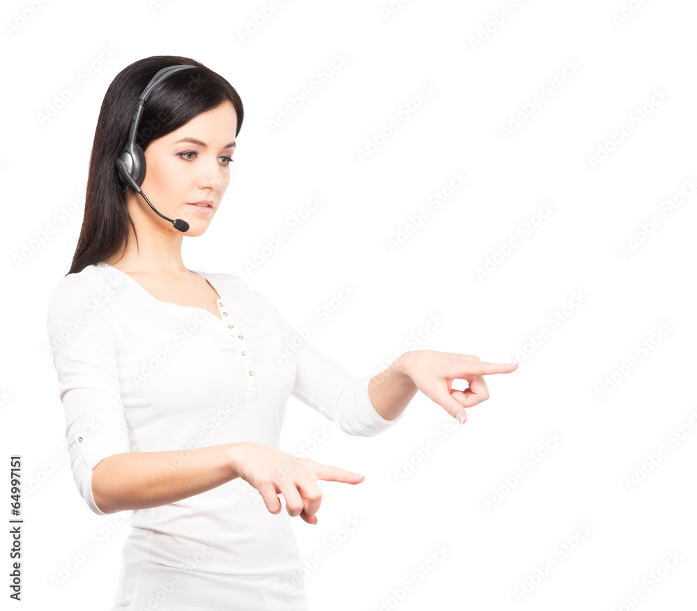 Young, confident and beautiful customer support operator Young, confident and beautiful customer support operator