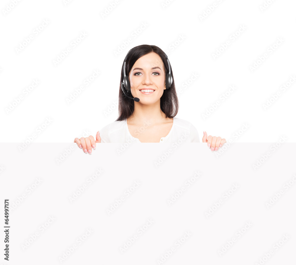 Beautiful customer support operator isolated on white Beautiful customer support operator isolated on white