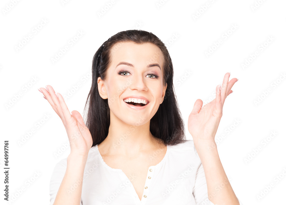 Happy, emotional and smiling teenager girl isolated on white Happy, emotional and smiling teenager girl isolated on white
