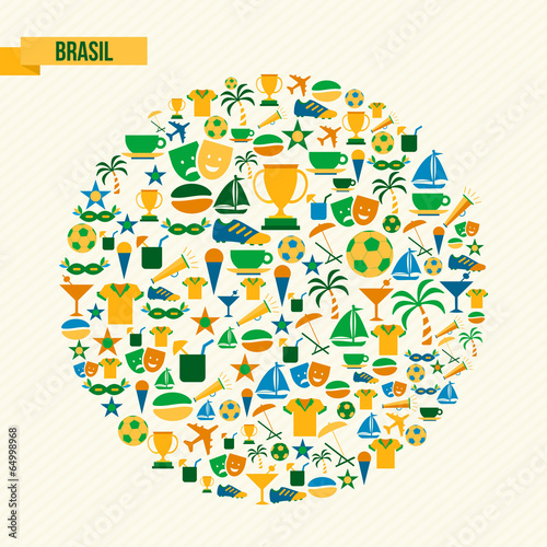 Brazil soccer icons set shape circle